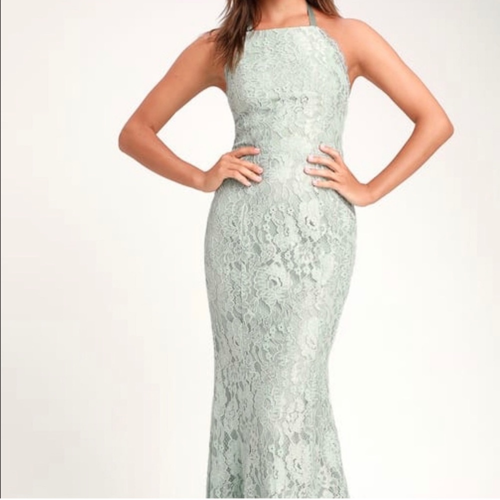 Lulus Every Memory Light Sage Lace Halter Maxi Dress (altered)